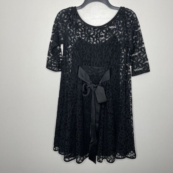 MARCHESA NOTTE Womens Black Embroidered Lace Overlay Mini Dress Sz 0 Silk Slip - Picture 6 of 12